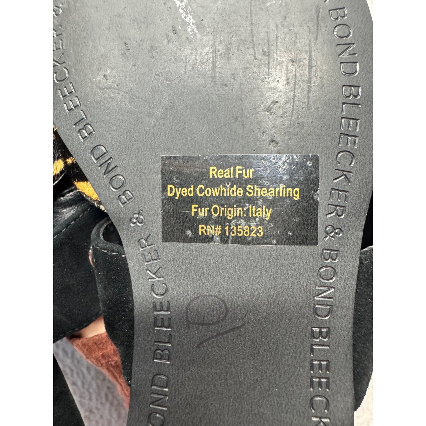 Bleecker & Bond Zebra Print Cowhide Shearling Slides With Buckle strap #9372