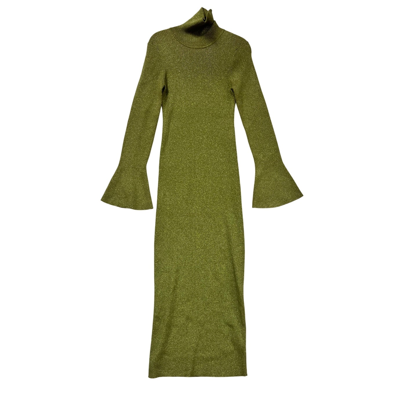 Ronny Kobo Olive Green Shimmer Ribbed Knit Long Sleeve Maxi Dress XL #787A