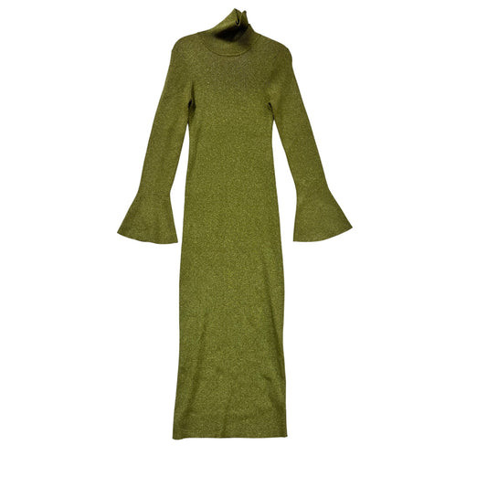 Ronny Kobo Olive Green Shimmer Ribbed Knit Long Sleeve Maxi Dress XL #787A