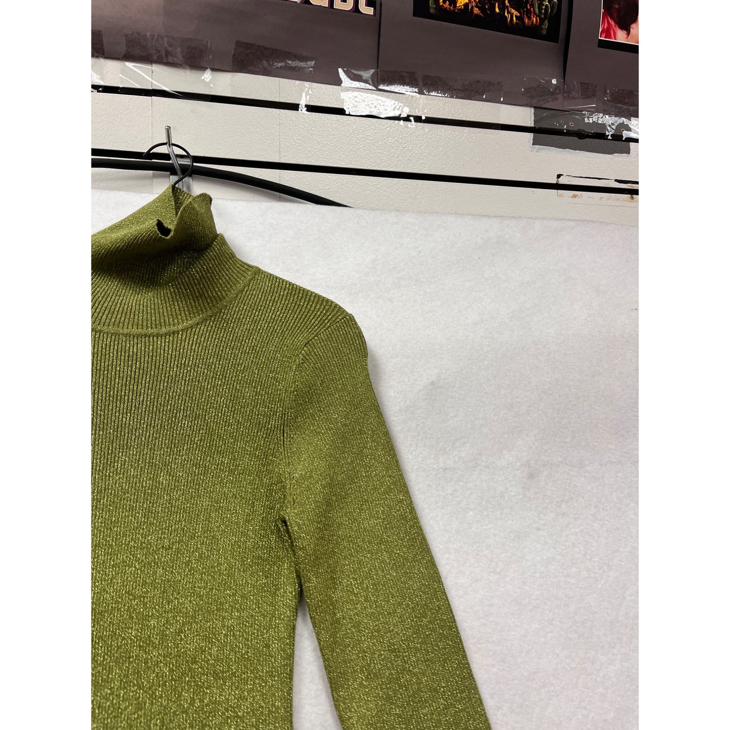 Ronny Kobo Olive Green Shimmer Ribbed Knit Long Sleeve Maxi Dress XL #787A