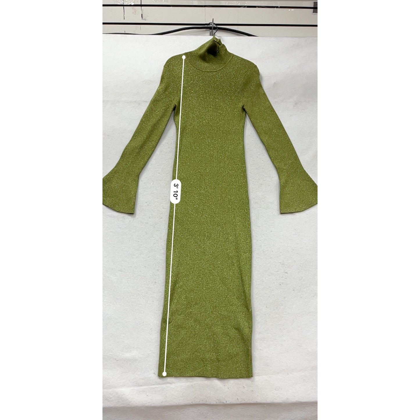 Ronny Kobo Olive Green Shimmer Ribbed Knit Long Sleeve Maxi Dress XL #787A