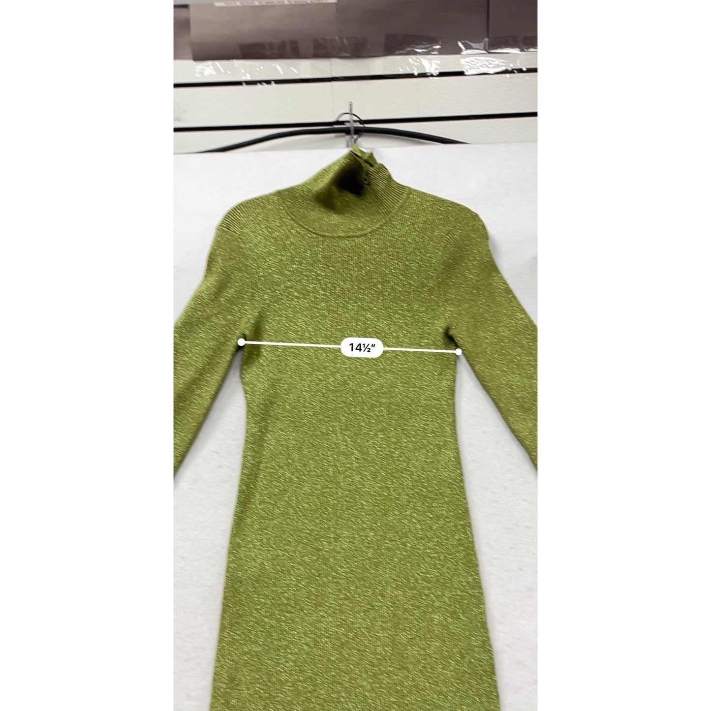 Ronny Kobo Olive Green Shimmer Ribbed Knit Long Sleeve Maxi Dress XL #787A