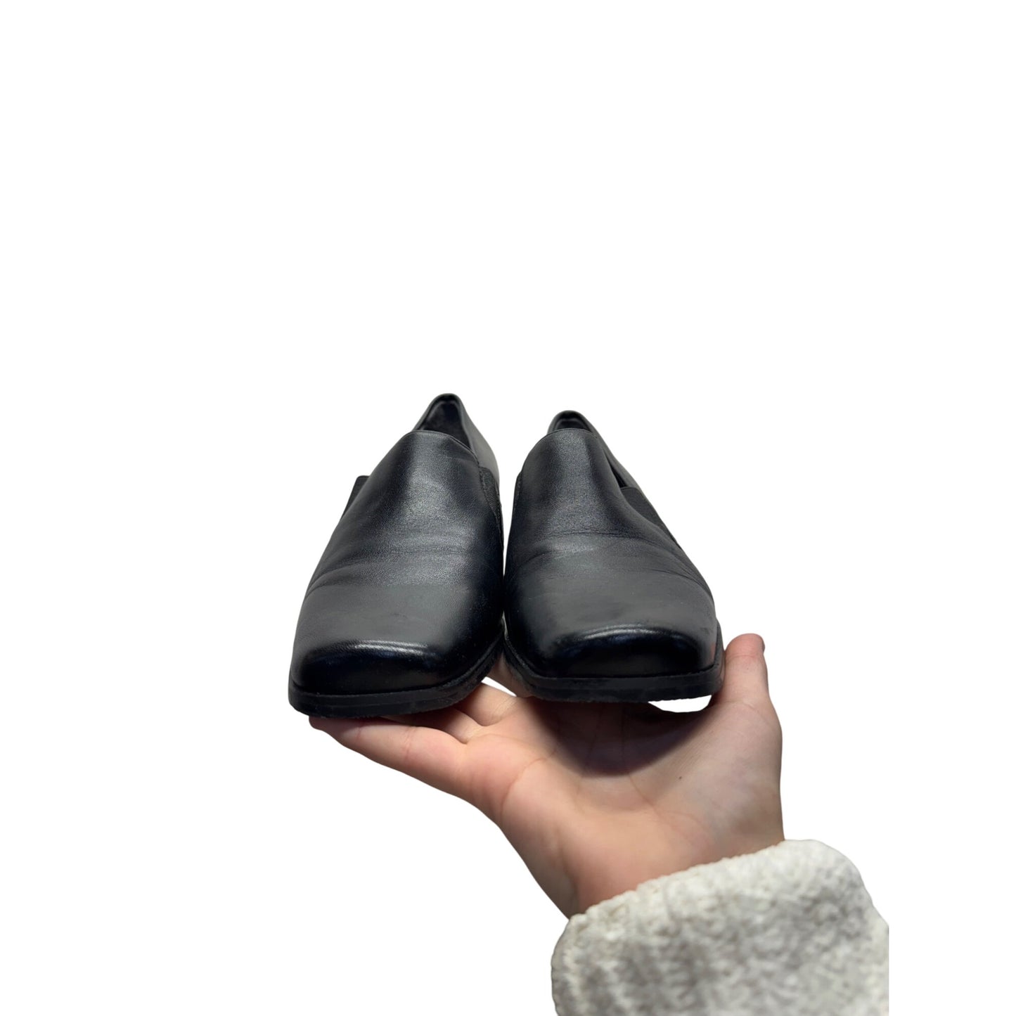 Trotters Black Leather Slip-On Loafers With Square Toe & Low Heel #9829