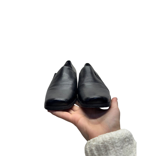 Trotters Black Leather Slip-On Loafers With Square Toe & Low Heel #9829