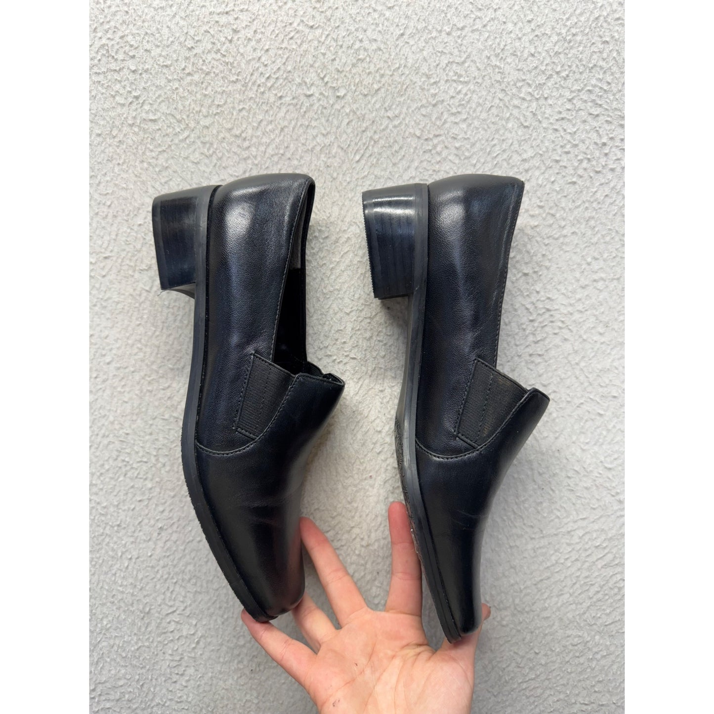 Trotters Black Leather Slip-On Loafers With Square Toe & Low Heel #9829