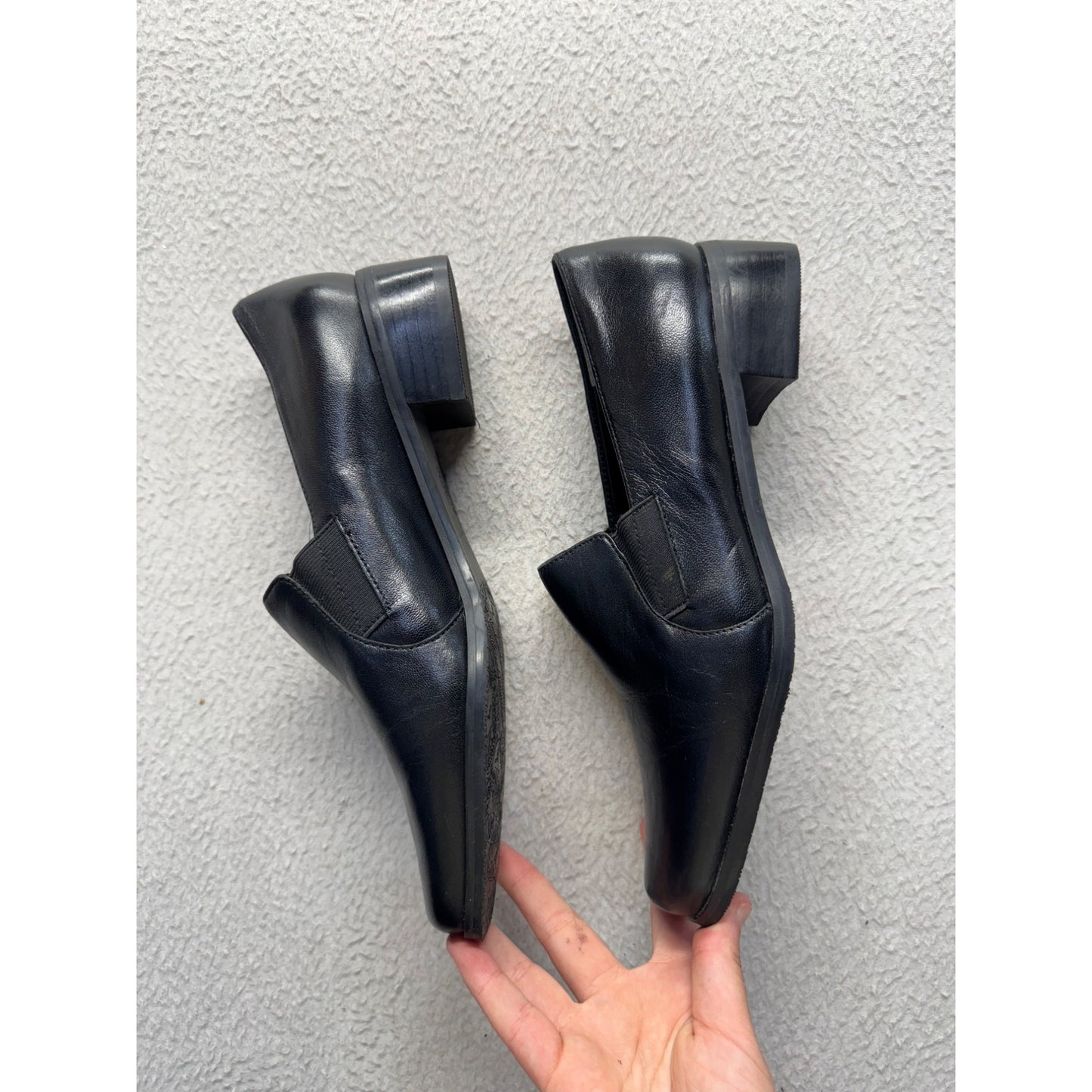 Trotters Black Leather Slip-On Loafers With Square Toe & Low Heel #9829