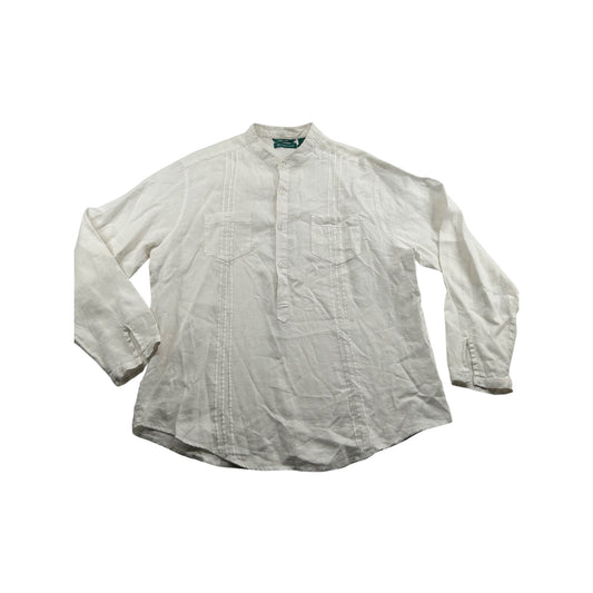 Cubavera Mens XL White 100% Linen Long-Sleeve Shirt With Front Pockets & Button-Up Closure #6477