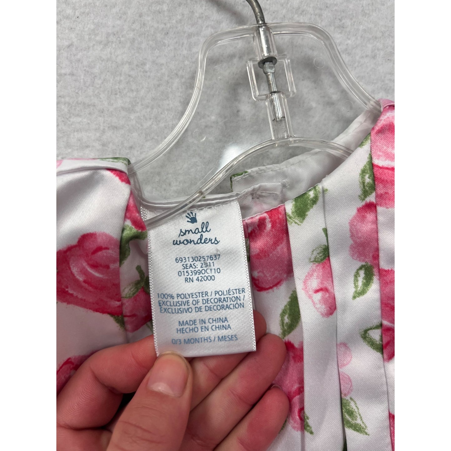 Baby Girl 0-3M Small Wonders Rose Print Dress #6518