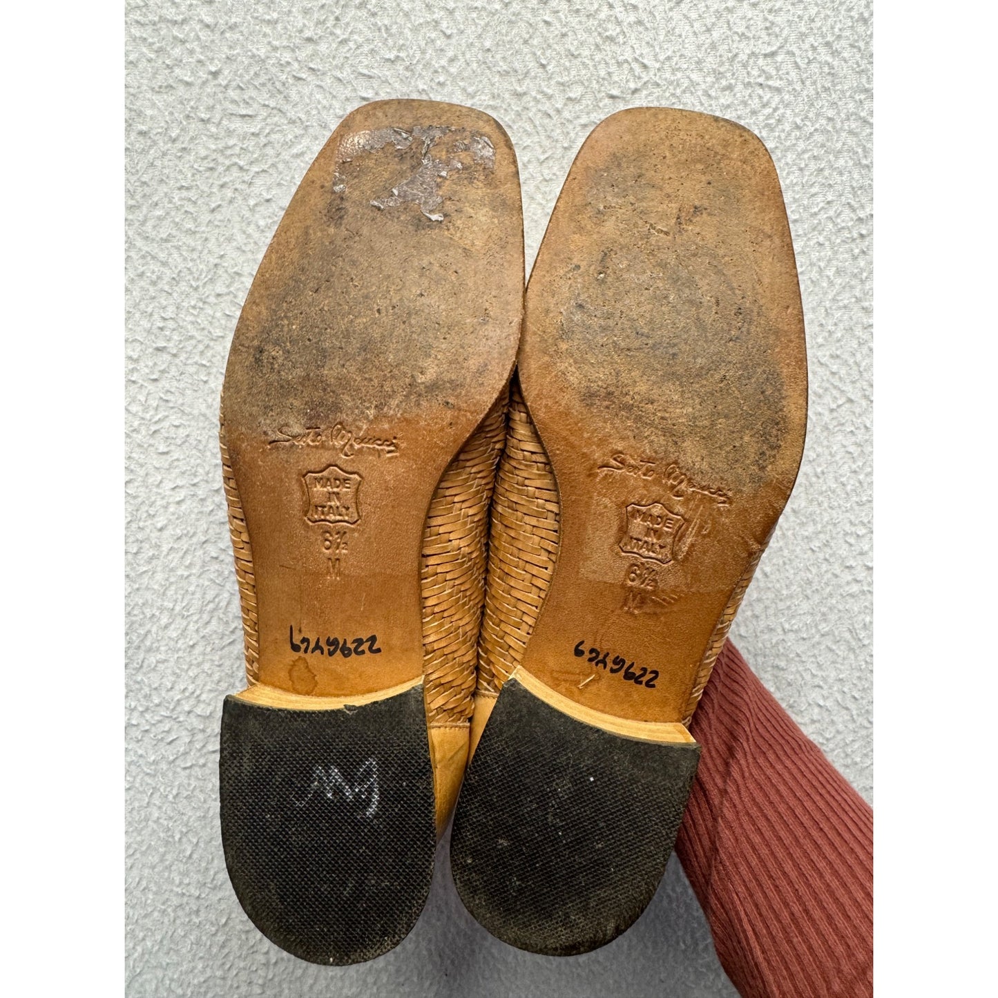 Meucci Woven Leather Loafers Made In Italy Size 8.5 M Tan Square Toe #9373
