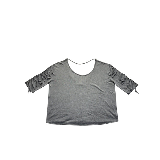 Billabong Gray Fringe-Sleeve Cotton Blend Scoop Neck Top Size L #9731