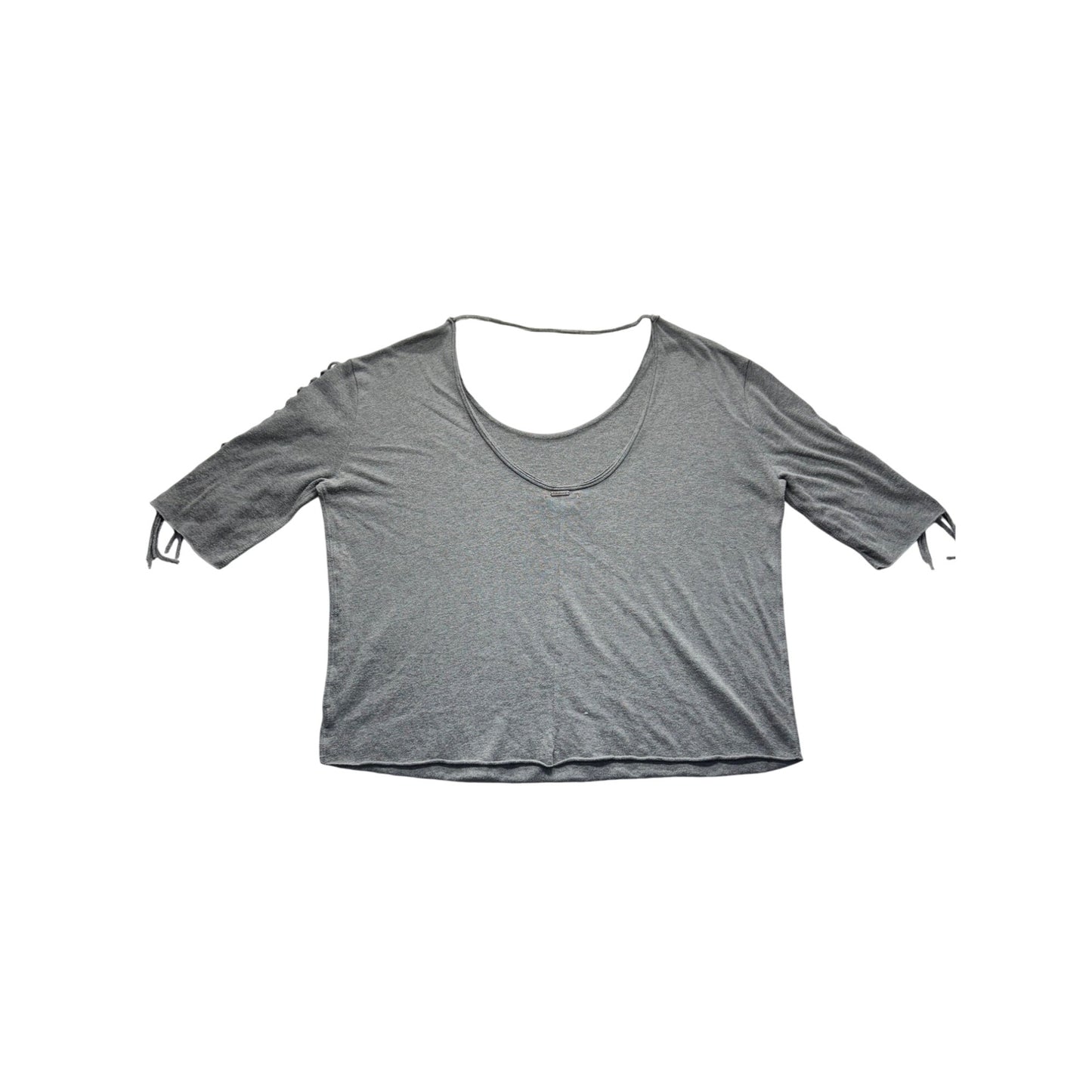 Billabong Gray Fringe-Sleeve Cotton Blend Scoop Neck Top Size L #9731