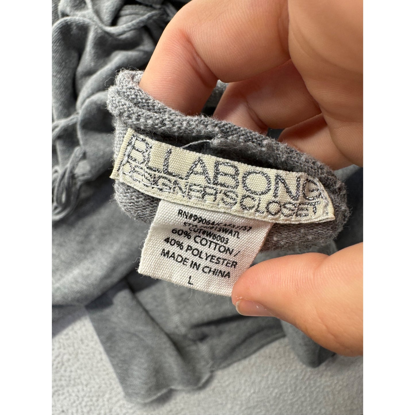 Billabong Gray Fringe-Sleeve Cotton Blend Scoop Neck Top Size L #9731