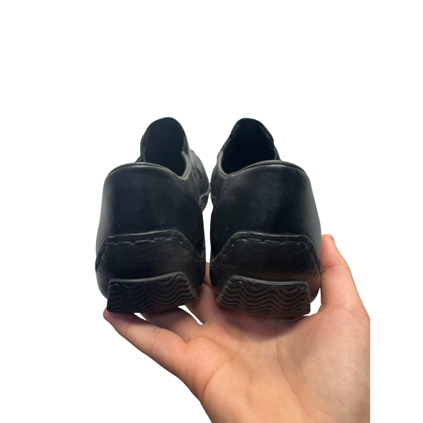 Rieker Black Leather Slip-On Shoes With Elastic Straps & Textured Sole #9467