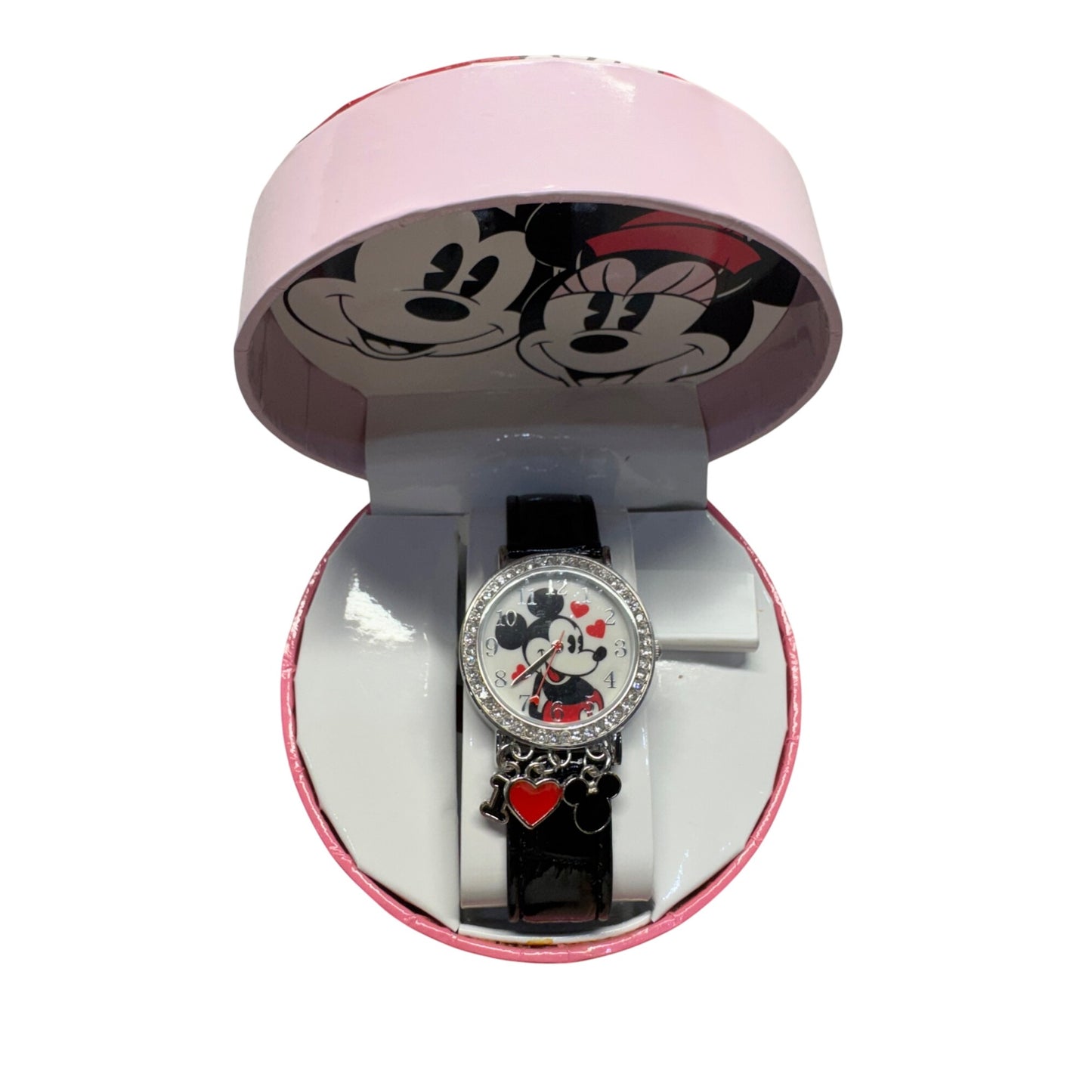 Disney Mickey & Minnie Mouse Watch With Charms & Pink Gift Box #9947