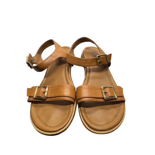 Eurosoft Tan Leather Sandals With Buckle Straps & Floral Outsole Size 10M #9246