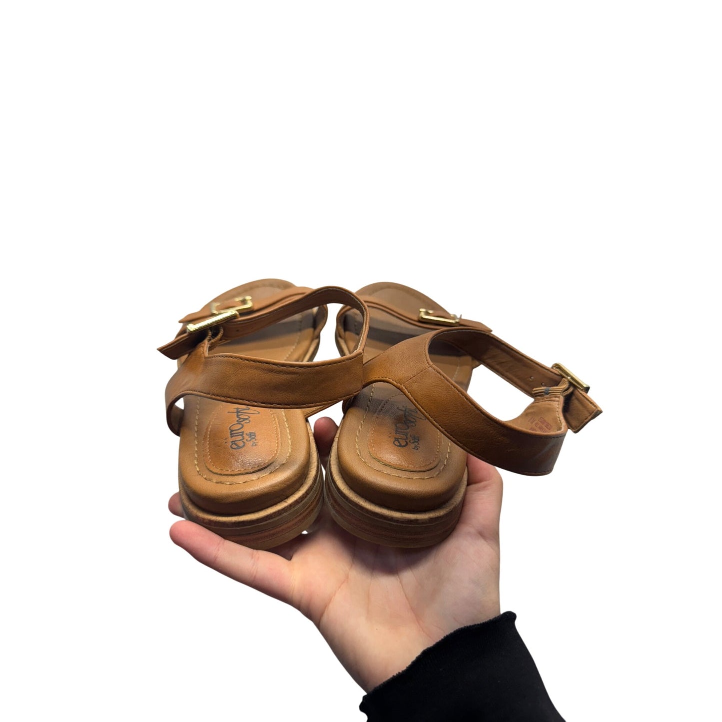 Eurosoft Tan Leather Sandals With Buckle Straps & Floral Outsole Size 10M #9246