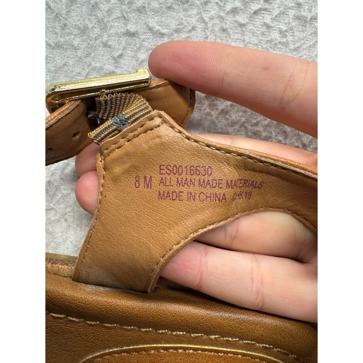 Eurosoft Tan Leather Sandals With Buckle Straps & Floral Outsole Size 10M #9246