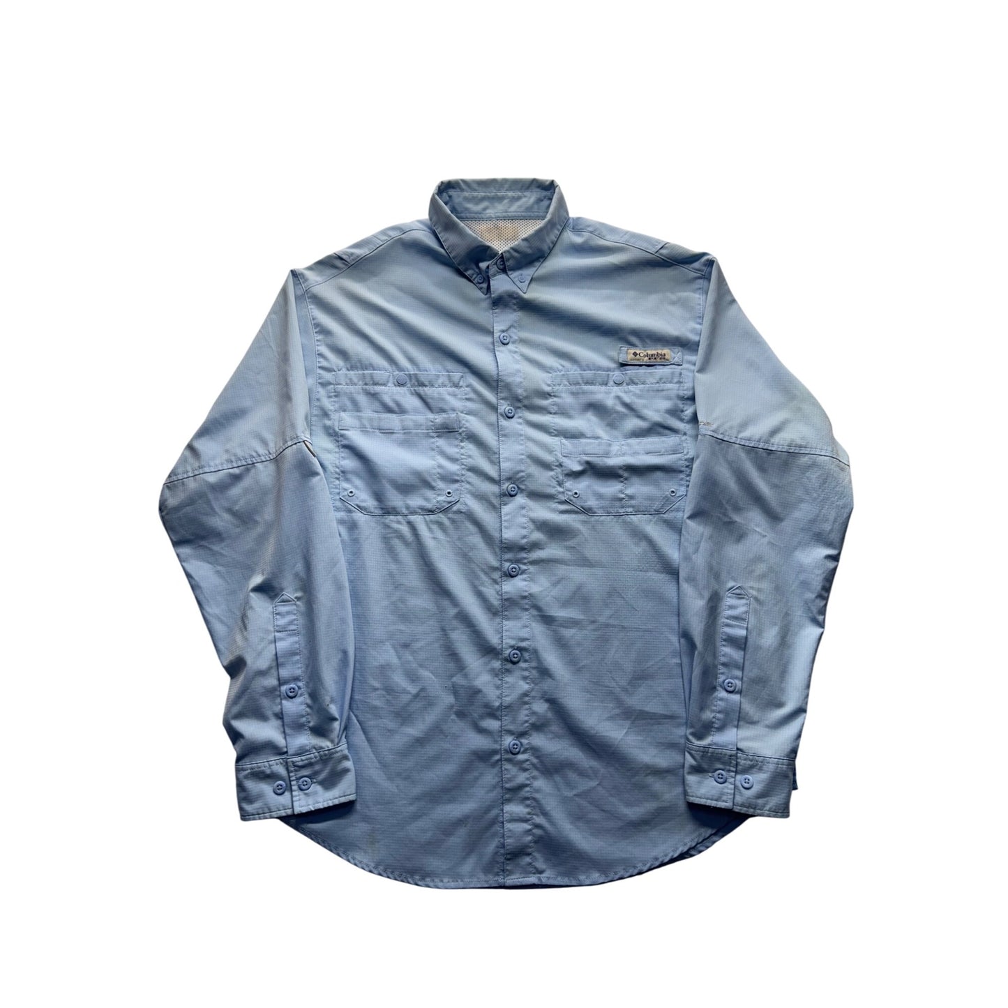 Columbia Pfg Performance Fishing Gear Omni-Shade Vented Blue Long Sleeve #9591
