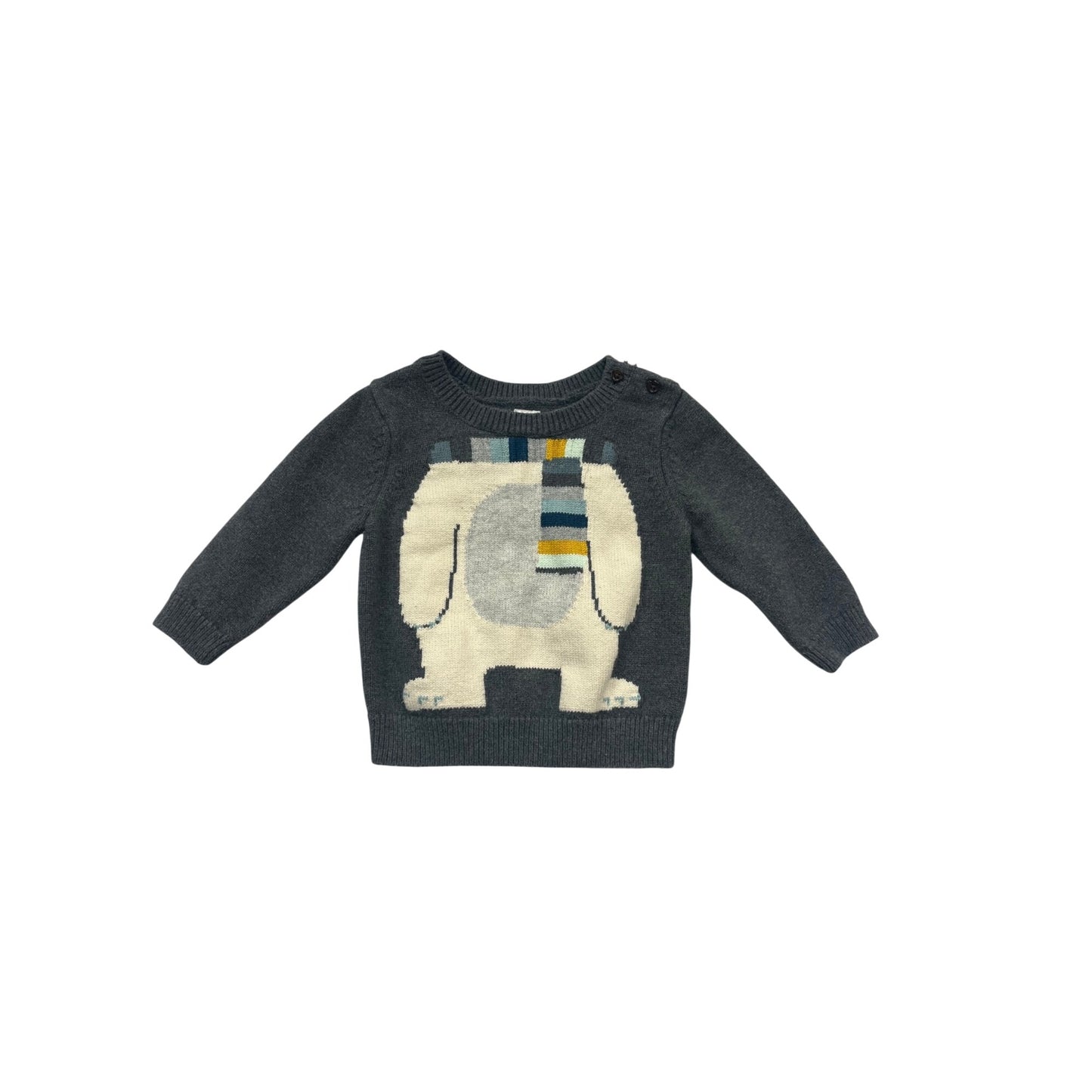 Baby Gap Gray Knit Sweater With Polar Bear Scarf Design 12-18M #131C