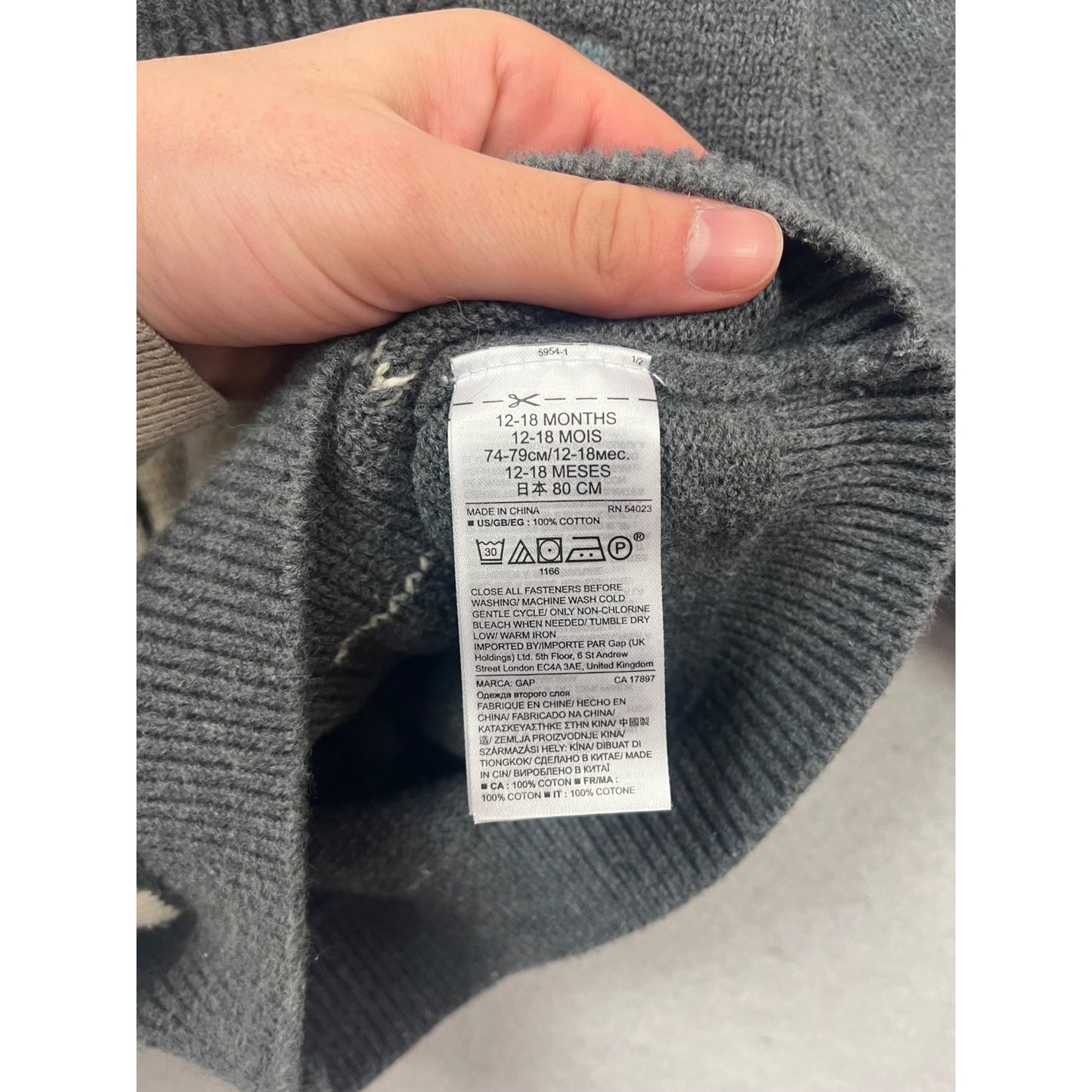 Baby Gap Gray Knit Sweater With Polar Bear Scarf Design 12-18M #131C