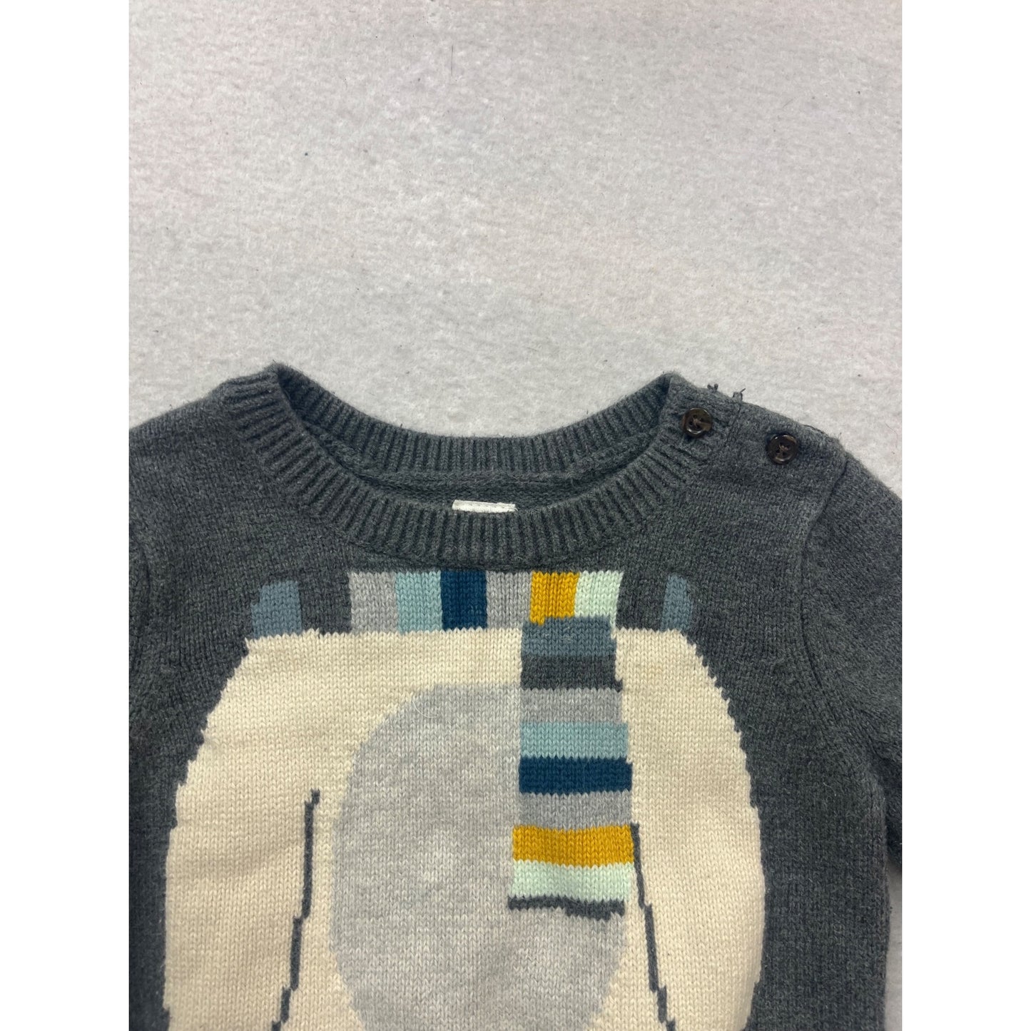 Baby Gap Gray Knit Sweater With Polar Bear Scarf Design 12-18M #131C