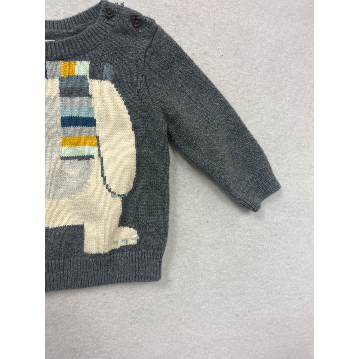 Baby Gap Gray Knit Sweater With Polar Bear Scarf Design 12-18M #131C