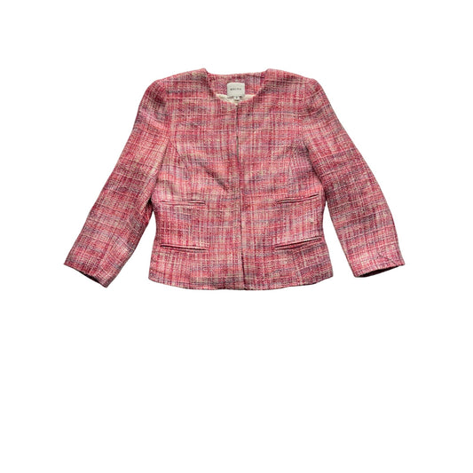 Walter Womens Tweed Blazer Pink Plaid Open Front #7682