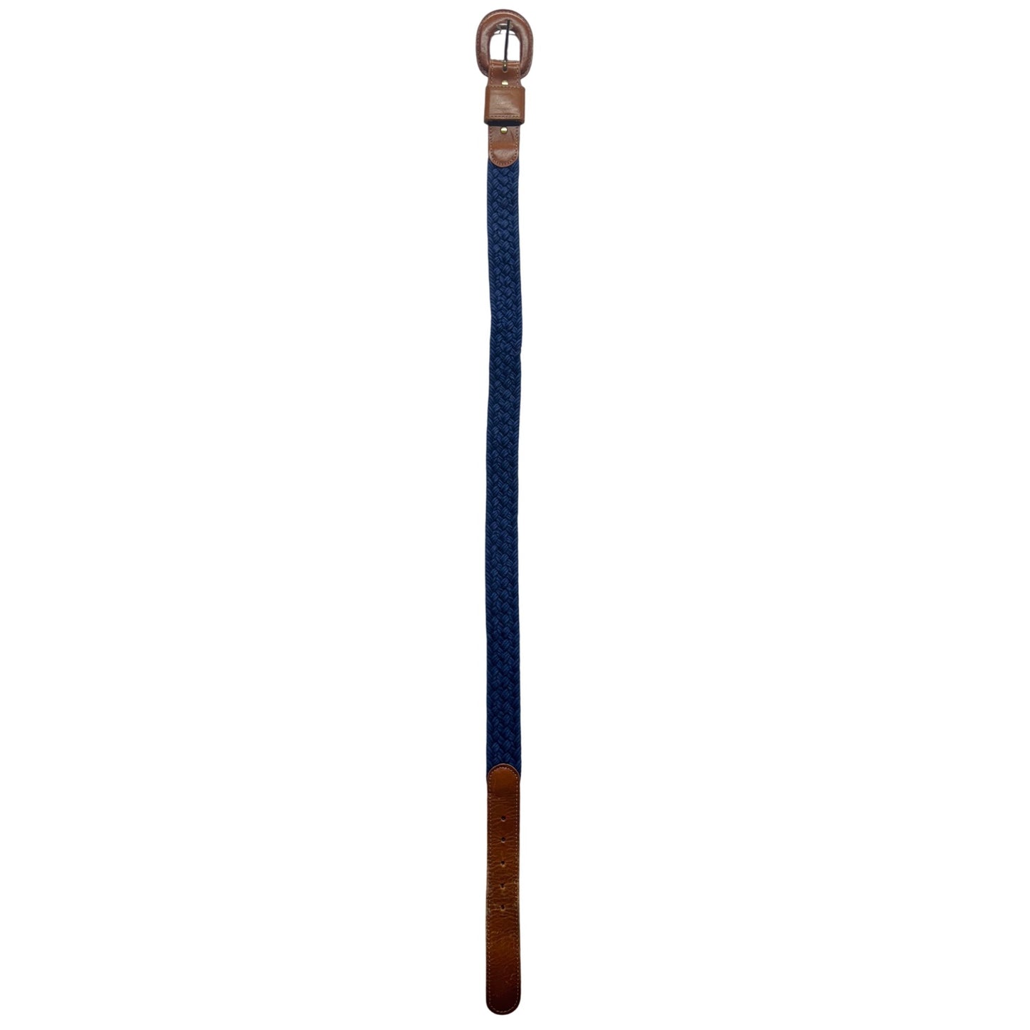 Braided Navy Blue Belt With Brown Leather Accents - Adjustable Unisex #9891