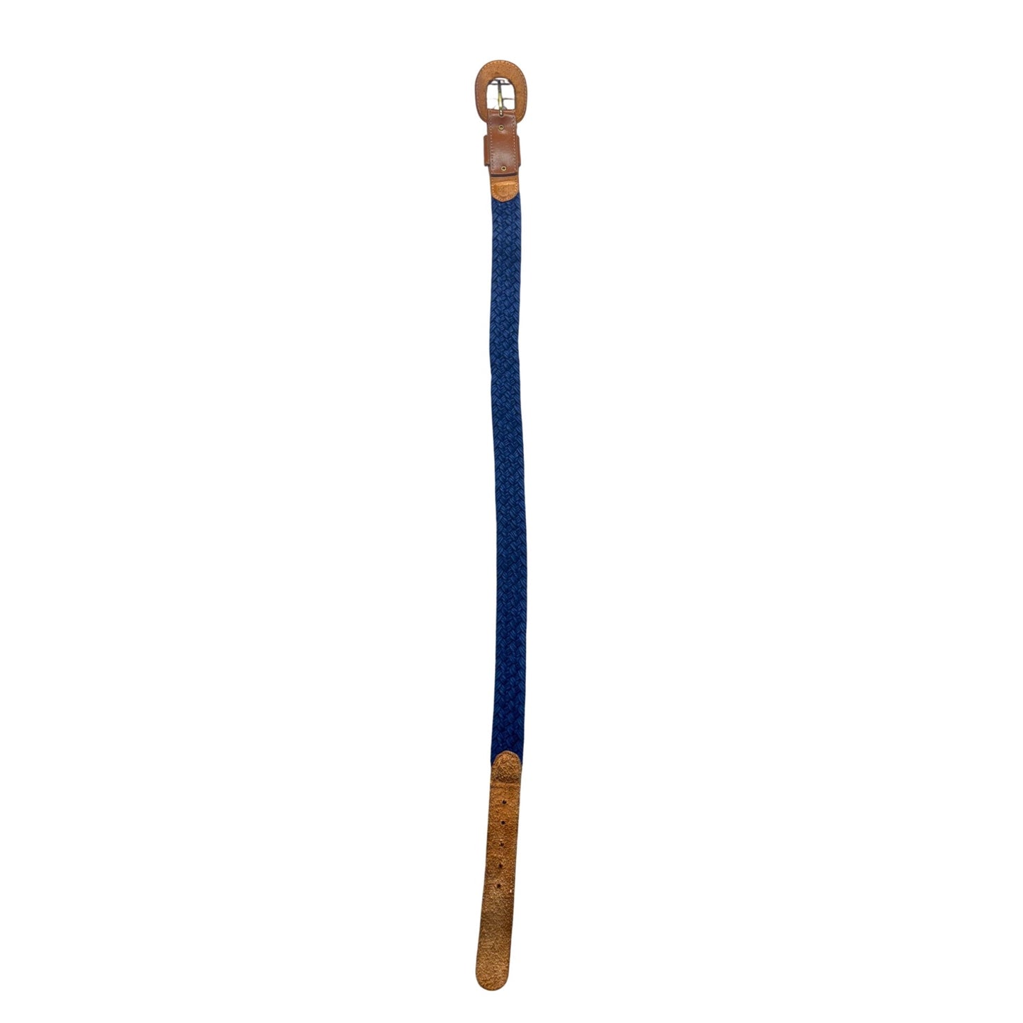 Braided Navy Blue Belt With Brown Leather Accents - Adjustable Unisex #9891