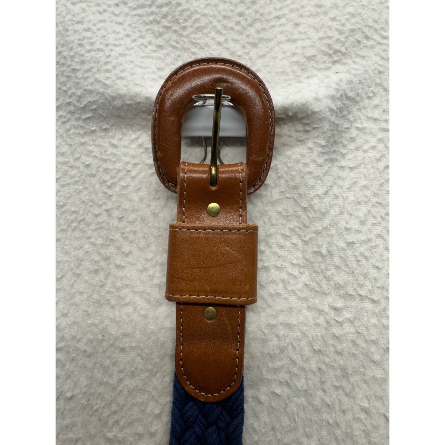 Braided Navy Blue Belt With Brown Leather Accents - Adjustable Unisex #9891