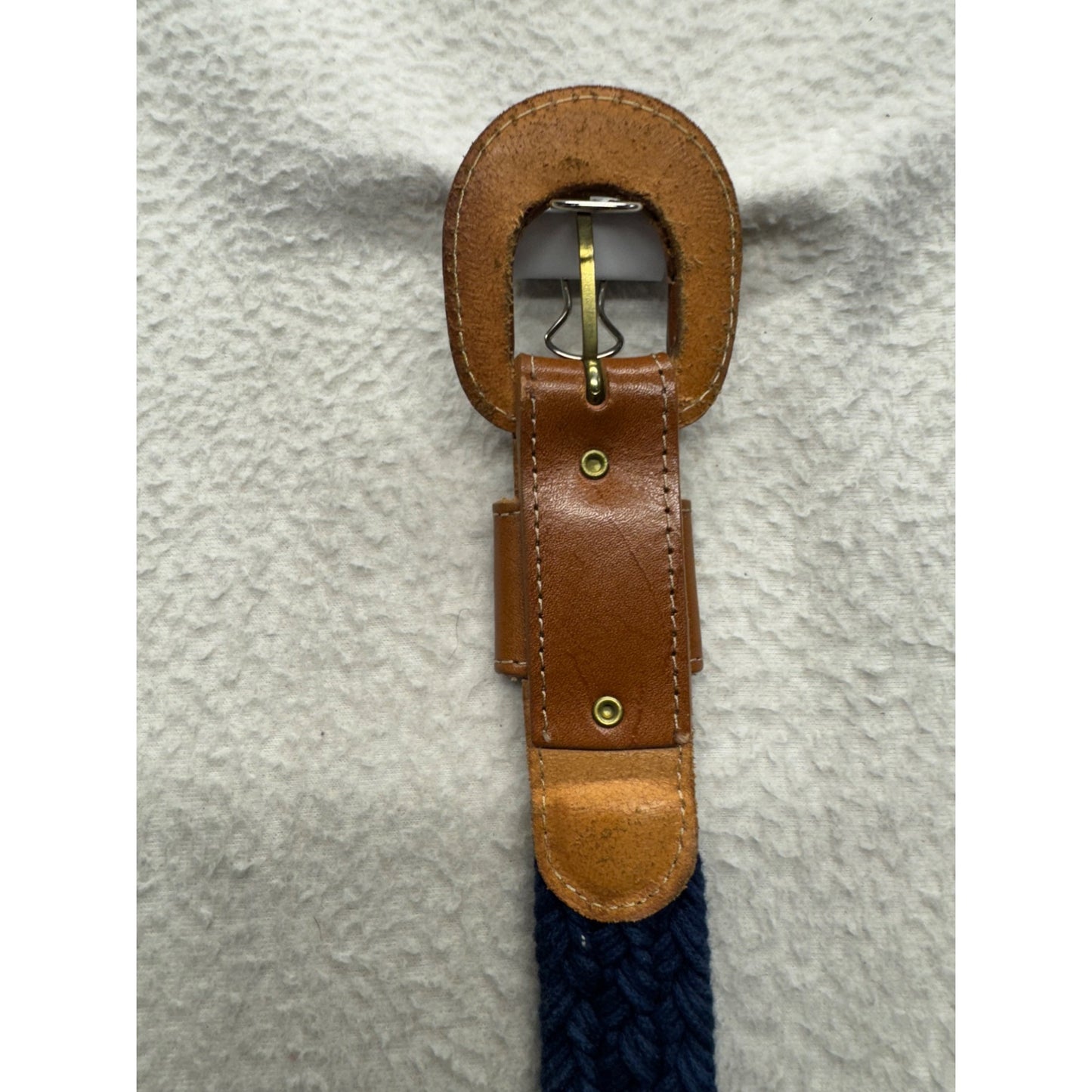 Braided Navy Blue Belt With Brown Leather Accents - Adjustable Unisex #9891