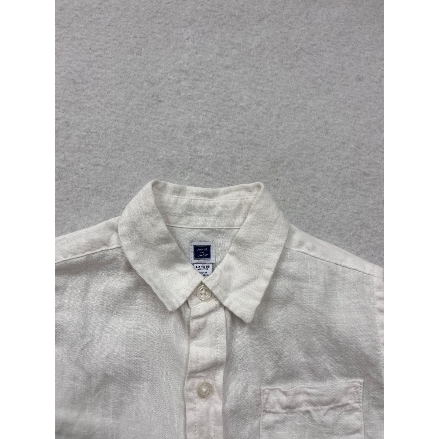 Janie & Jack White Linen Button-Up Shirt 12-18M #8489
