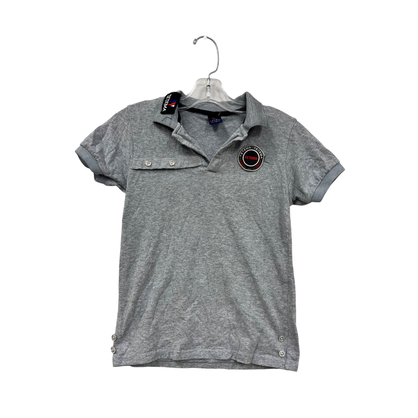 Youth Large Gray Polo Shirt With Tetema Patch & Button Details #8869
