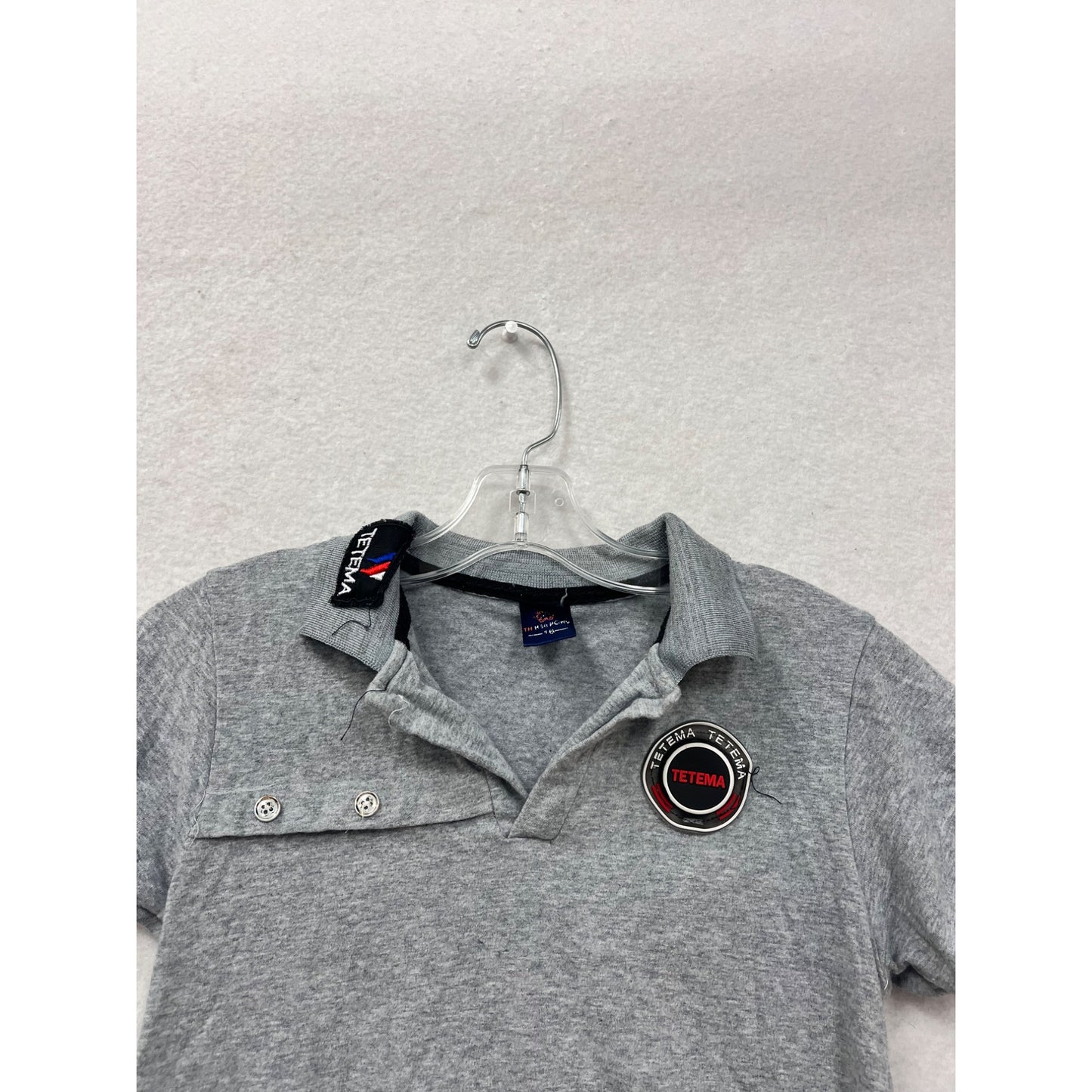 Youth Large Gray Polo Shirt With Tetema Patch & Button Details #8869