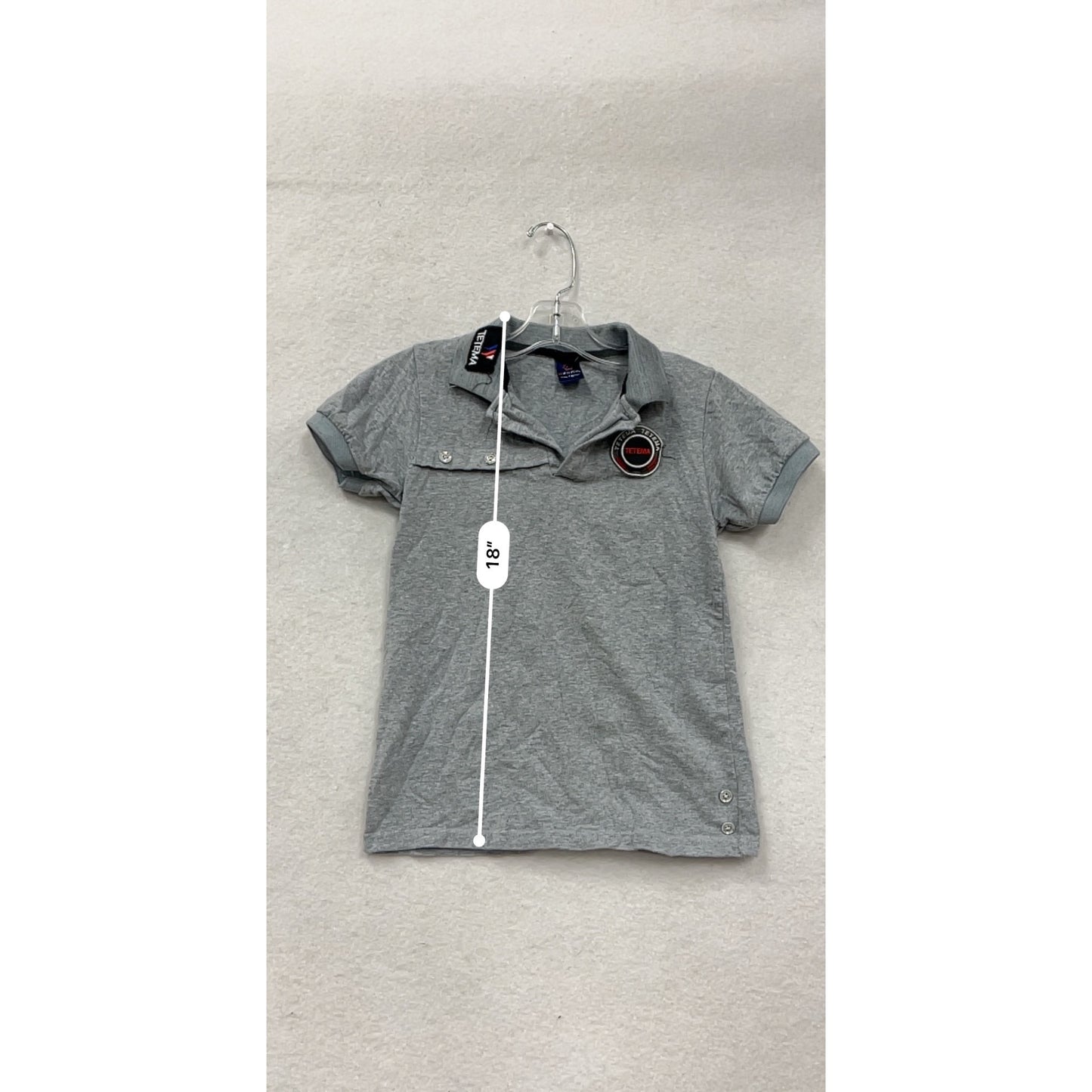 Youth Large Gray Polo Shirt With Tetema Patch & Button Details #8869