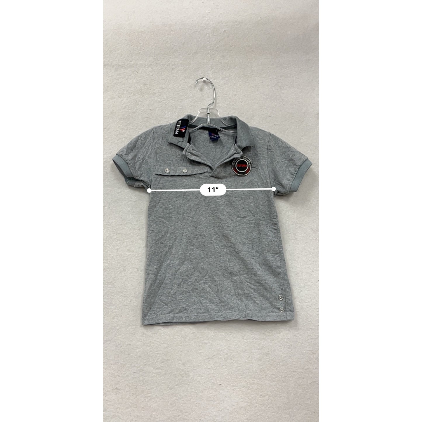 Youth Large Gray Polo Shirt With Tetema Patch & Button Details #8869