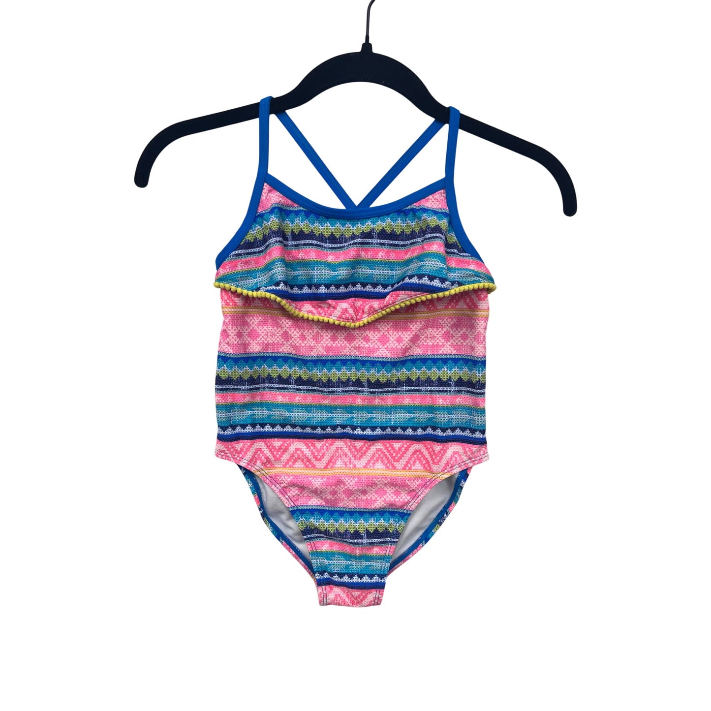 Tommy Bahama Girls 6X Multicolor Striped Ruffle One-Piece Swimsuit With Crisscross Back #6666
