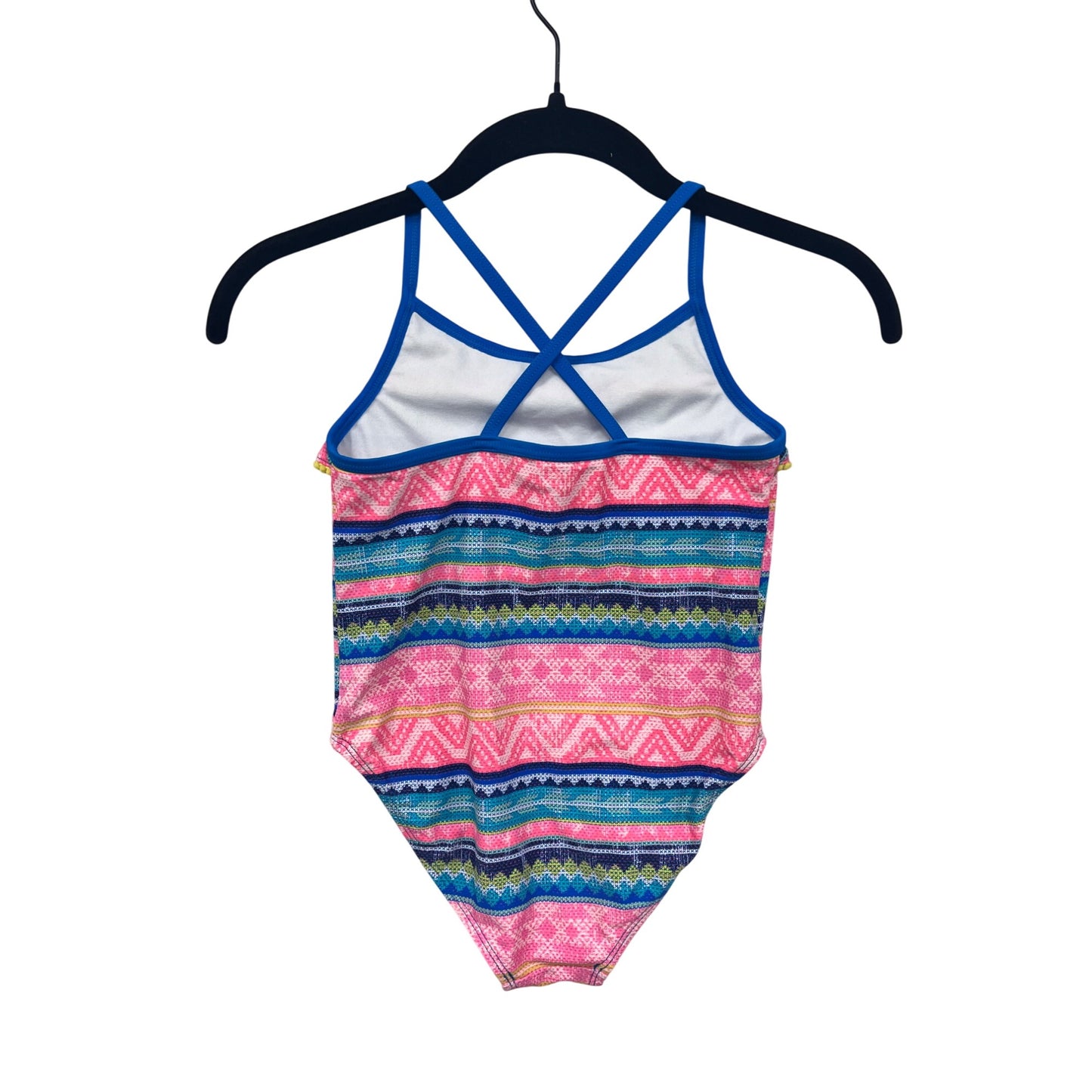 Tommy Bahama Girls 6X Multicolor Striped Ruffle One-Piece Swimsuit With Crisscross Back #6666