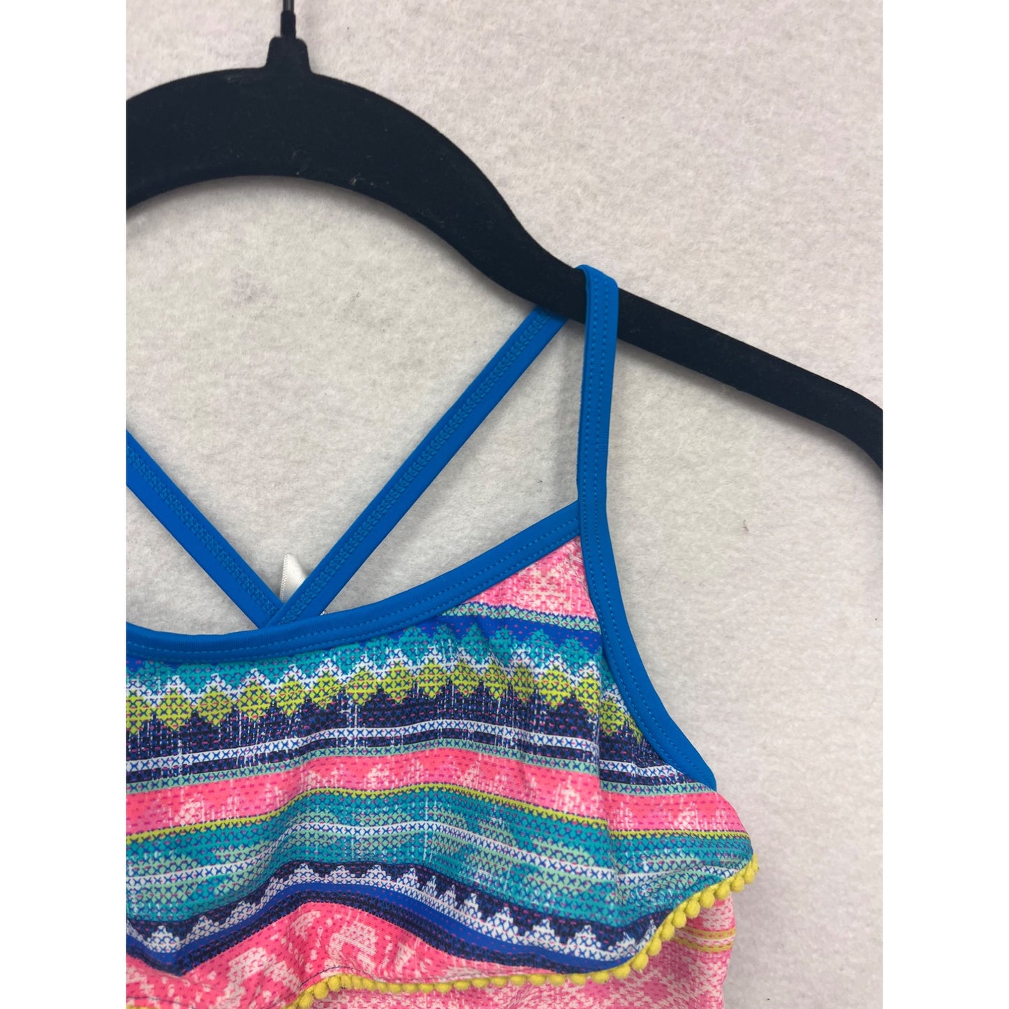 Tommy Bahama Girls 6X Multicolor Striped Ruffle One-Piece Swimsuit With Crisscross Back #6666