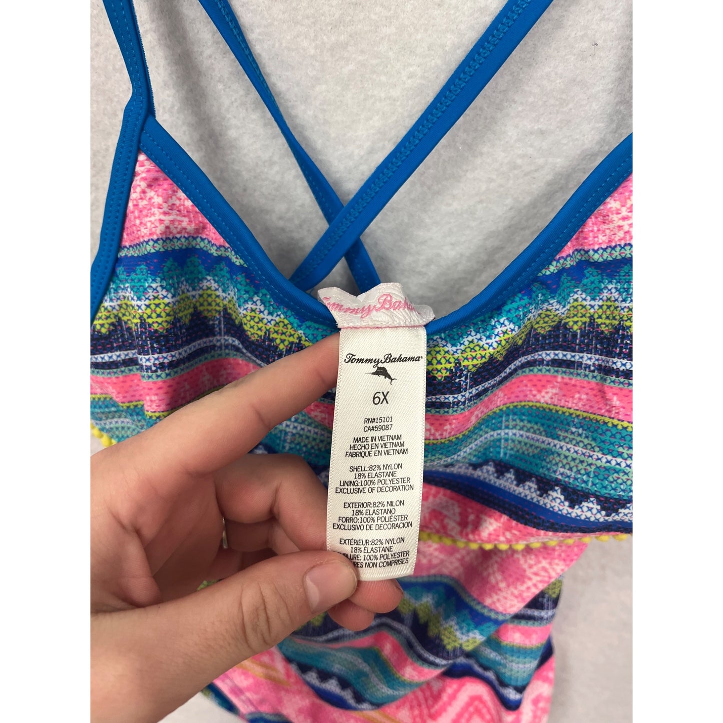 Tommy Bahama Girls 6X Multicolor Striped Ruffle One-Piece Swimsuit With Crisscross Back #6666