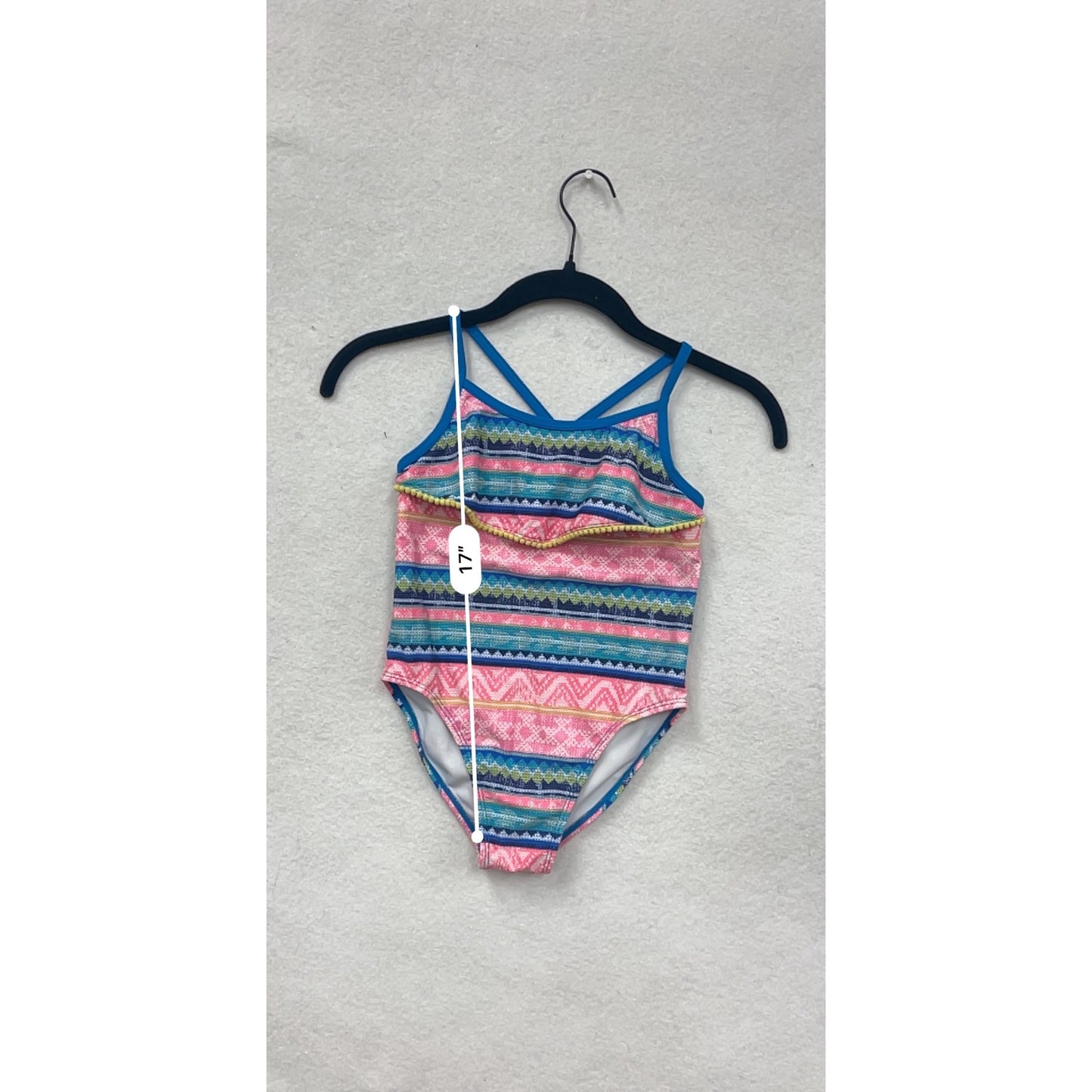 Tommy Bahama Girls 6X Multicolor Striped Ruffle One-Piece Swimsuit With Crisscross Back #6666