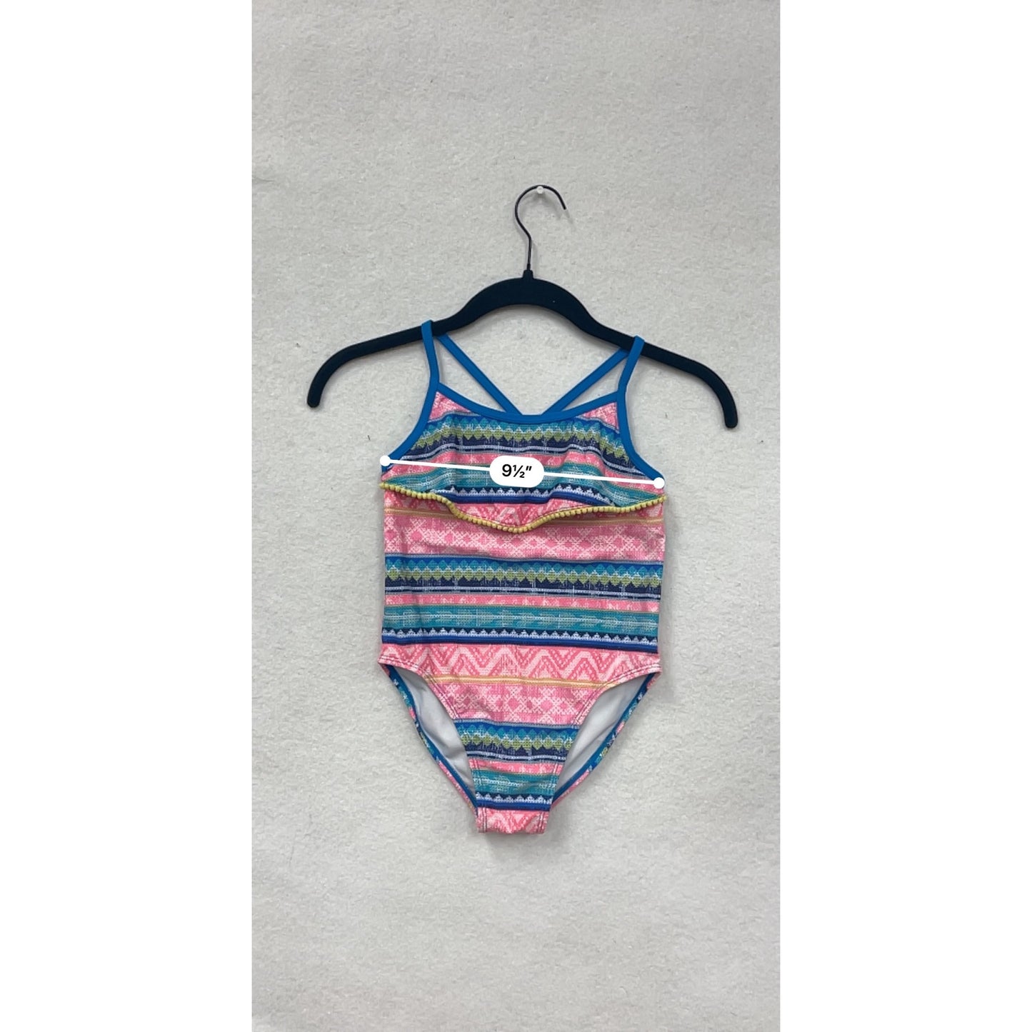 Tommy Bahama Girls 6X Multicolor Striped Ruffle One-Piece Swimsuit With Crisscross Back #6666