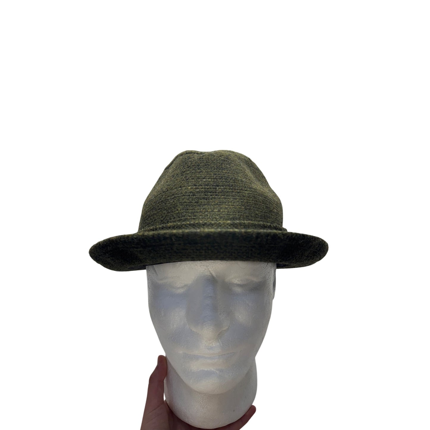 Green Tweed Fedora Hat With Ribbon Accent Classic Style Wool Blend #9852