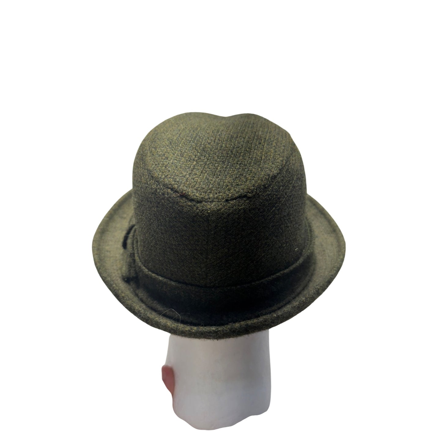 Green Tweed Fedora Hat With Ribbon Accent Classic Style Wool Blend #9852