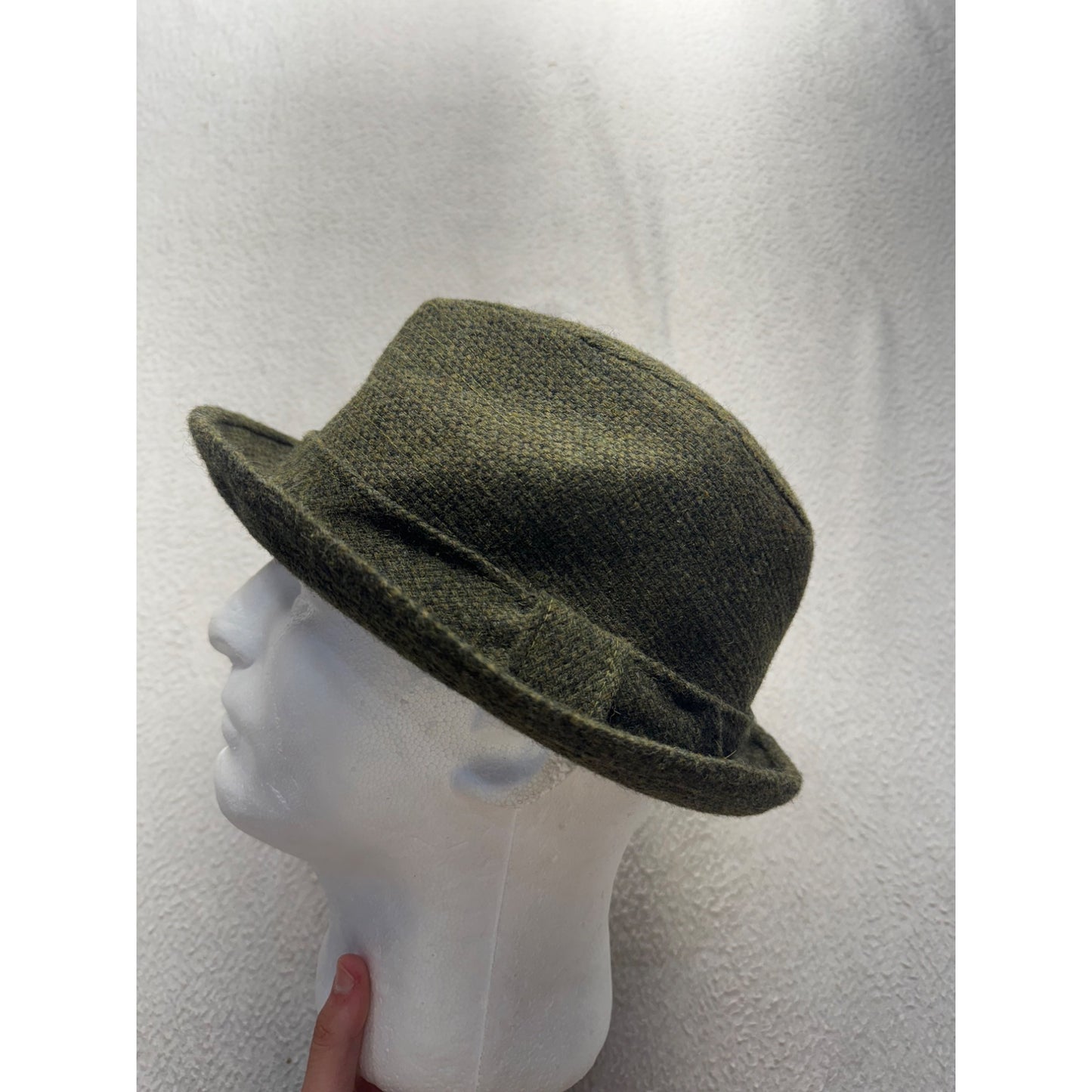 Green Tweed Fedora Hat With Ribbon Accent Classic Style Wool Blend #9852