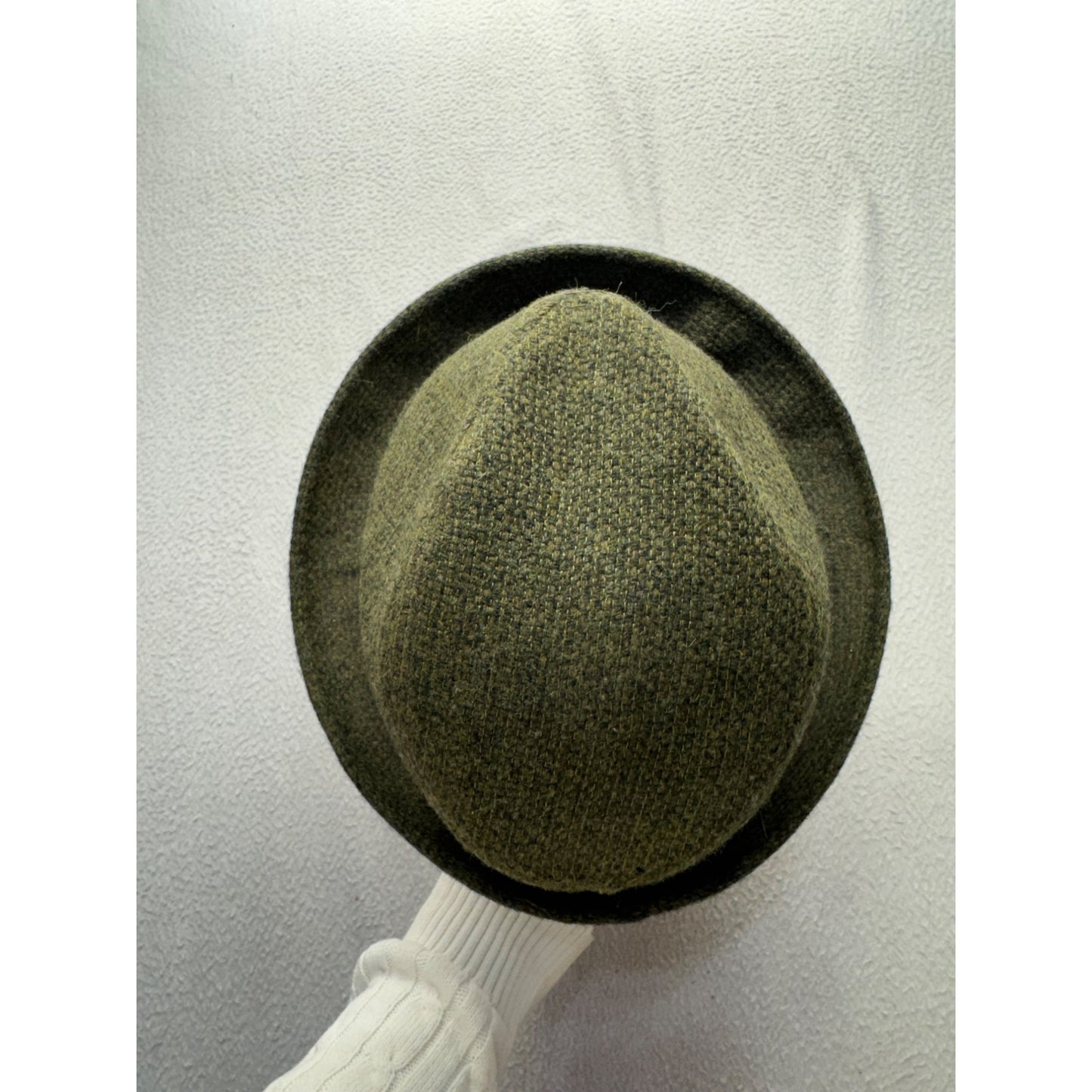 Green Tweed Fedora Hat With Ribbon Accent Classic Style Wool Blend #9852