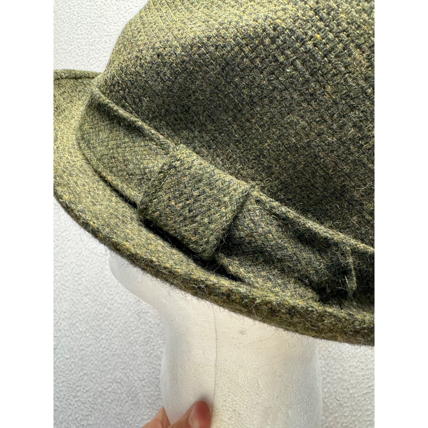 Green Tweed Fedora Hat With Ribbon Accent Classic Style Wool Blend #9852