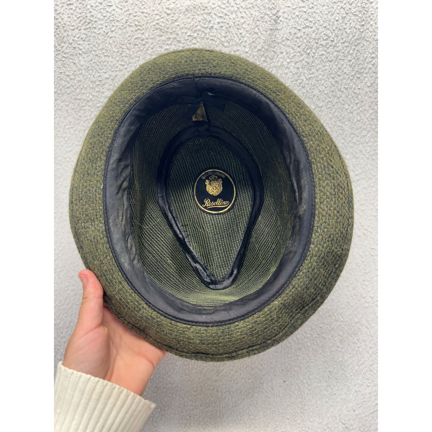 Green Tweed Fedora Hat With Ribbon Accent Classic Style Wool Blend #9852