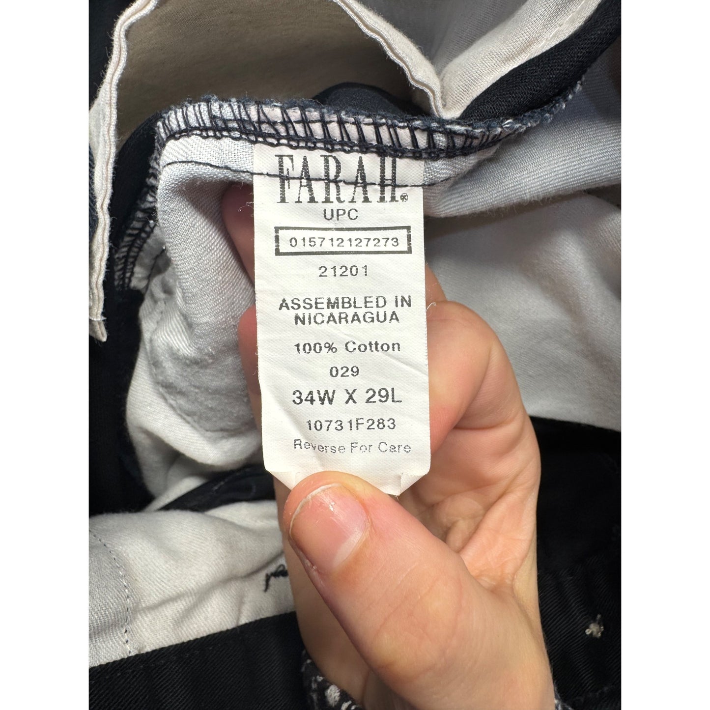 Farah Black Cotton Chinos 34W X 29L Classic Fit #9182