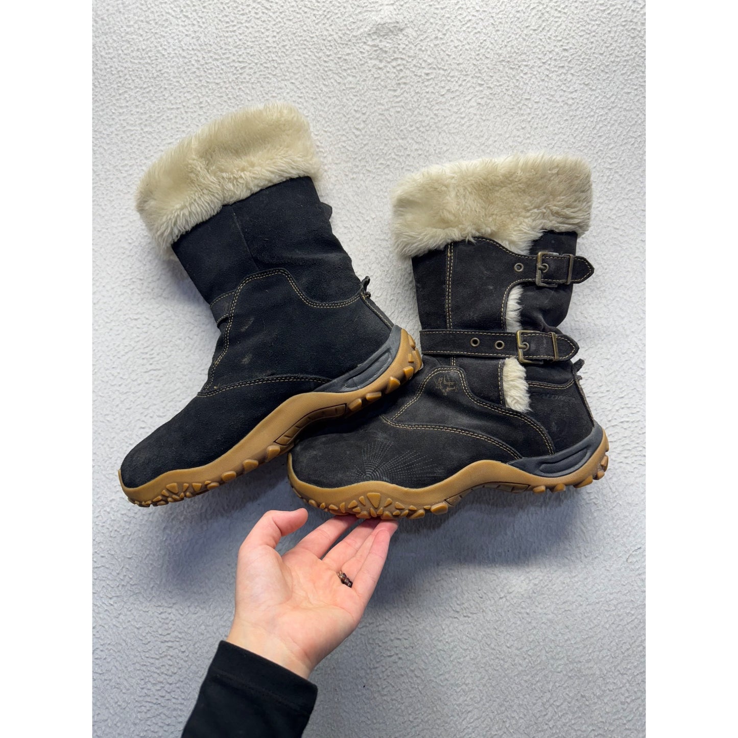Merrell Black Suede Winter Boots With Faux Fur Lining Size 8 #137B